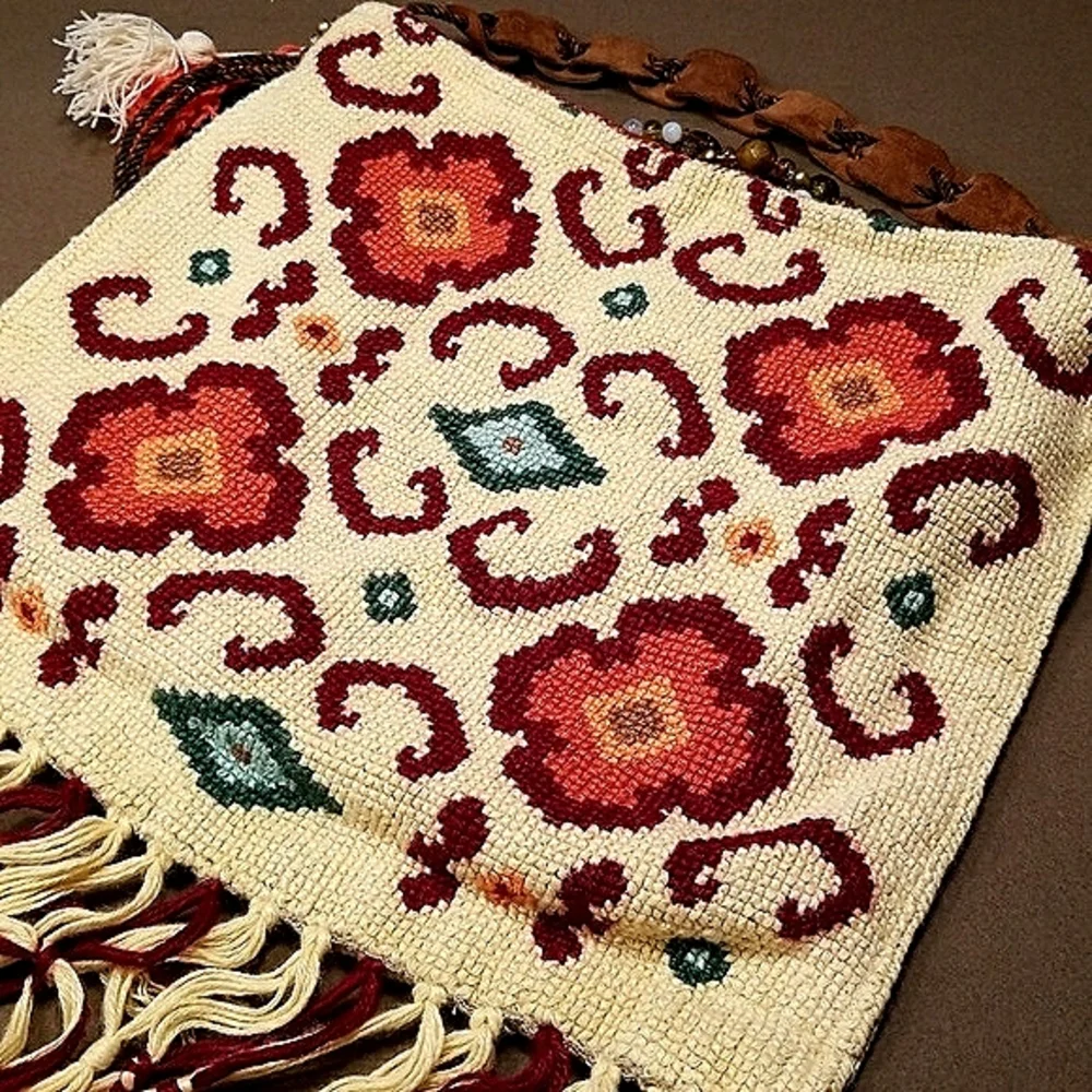Vintage Textiles Boho Ethnic Festival Handmade Needlepoint Handbag